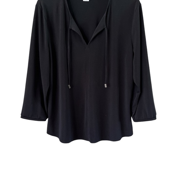 Liz Claiborne Tie Blouse Loose Fit Open V Neck Black Size XL - Picture 2 of 13